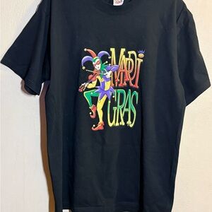Vintage Style 90s Mardi Gras Jester Graphic Black T Sz Lg